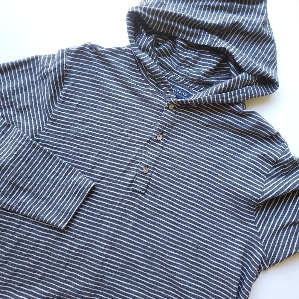 Fish Hippie Hoodie Mens XL Lightweight Henley Pullover Cotton Long Sleeve Tee
